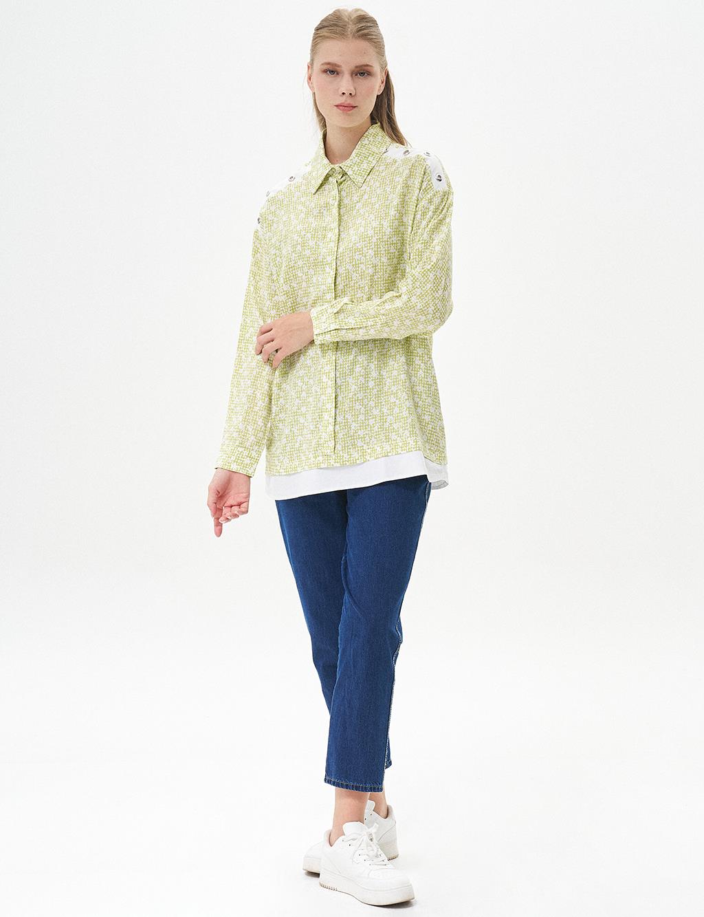 Bird's Eye Detailed Shirt Collar Tunic Pistachio Green