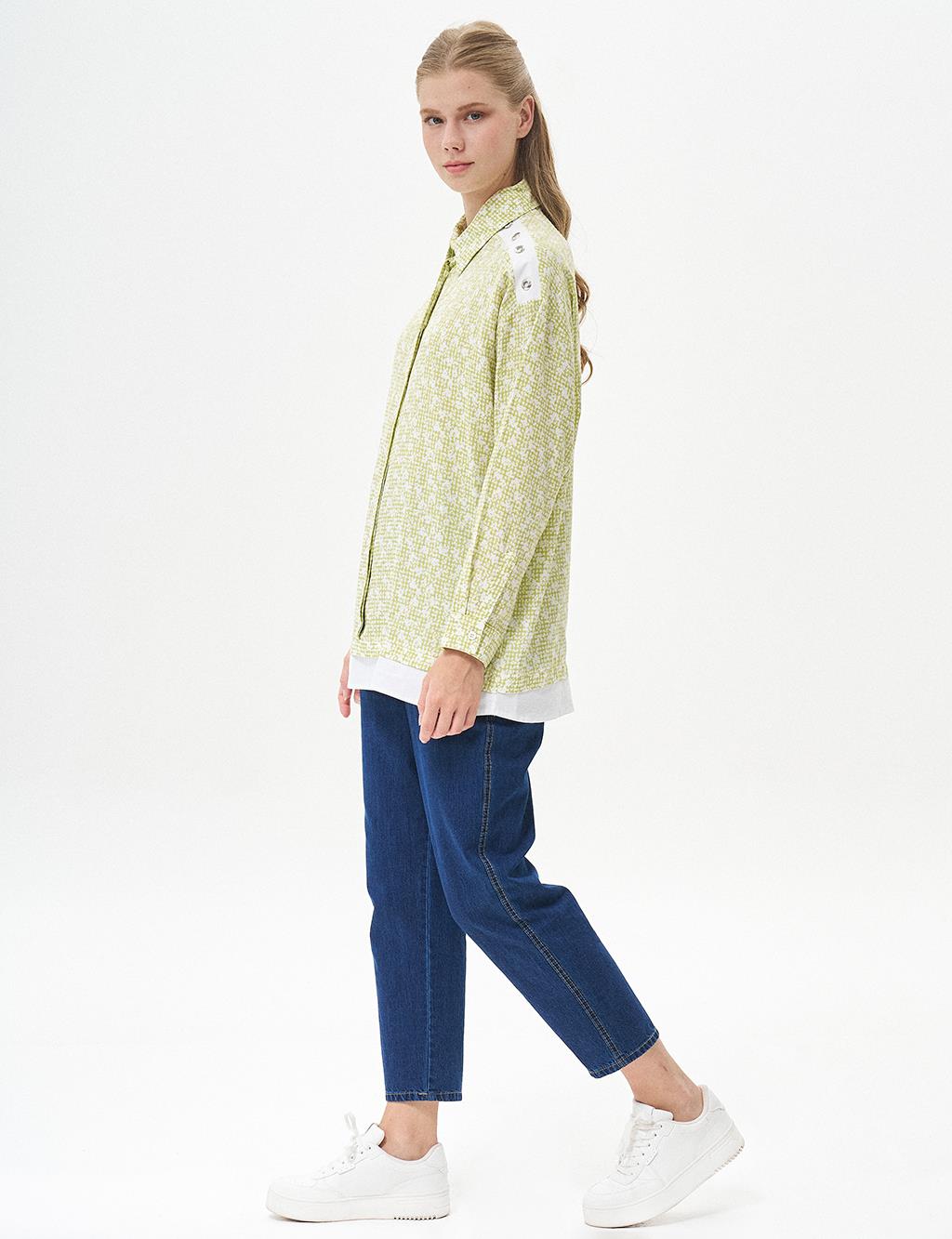 Bird's Eye Detailed Shirt Collar Tunic Pistachio Green