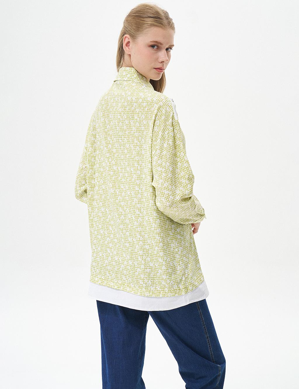 Bird's Eye Detailed Shirt Collar Tunic Pistachio Green