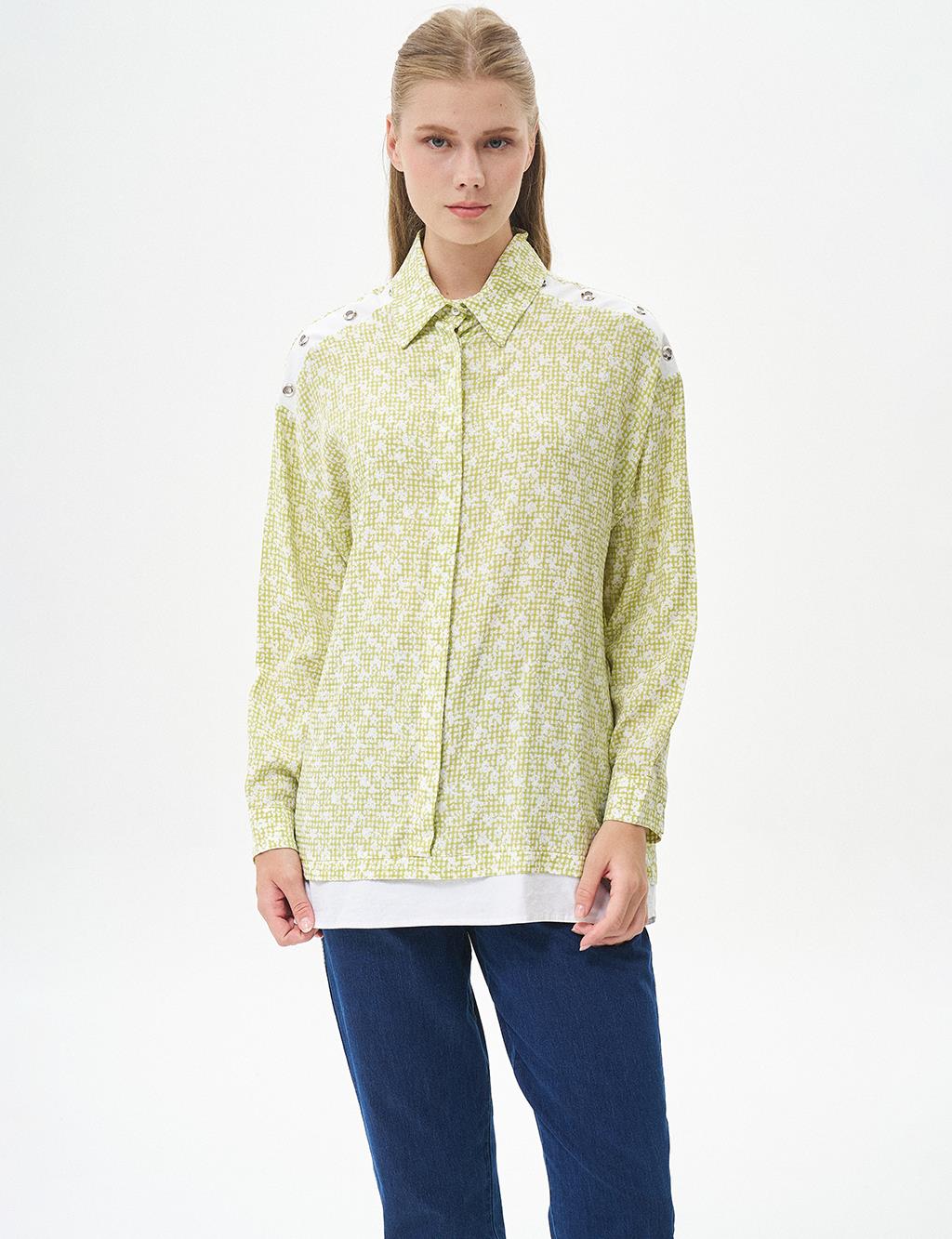 Bird's Eye Detailed Shirt Collar Tunic Pistachio Green