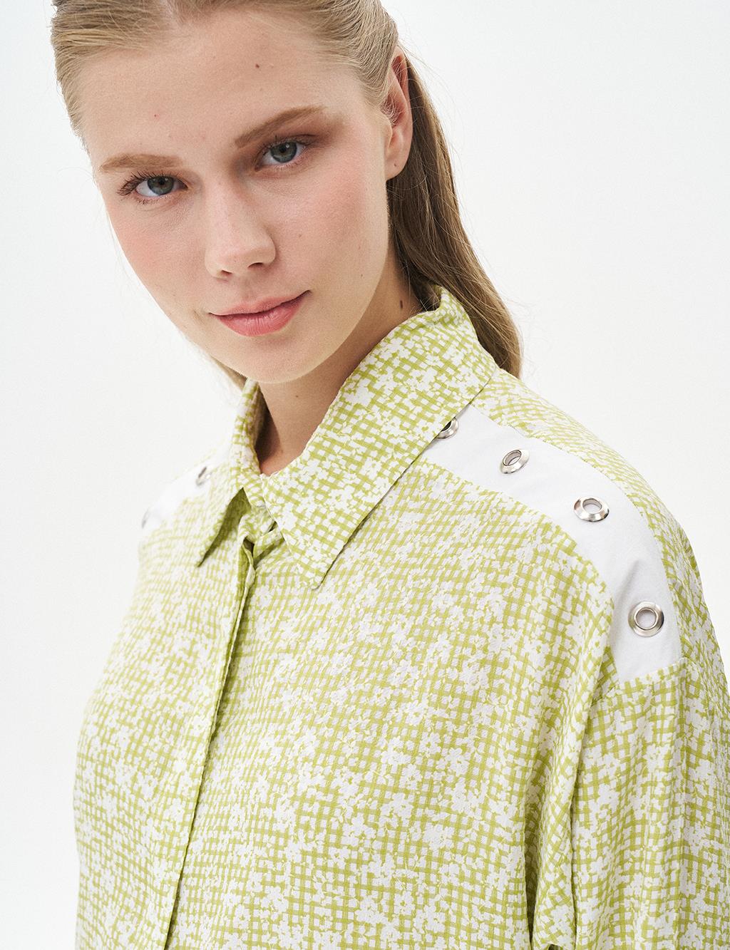 Bird's Eye Detailed Shirt Collar Tunic Pistachio Green