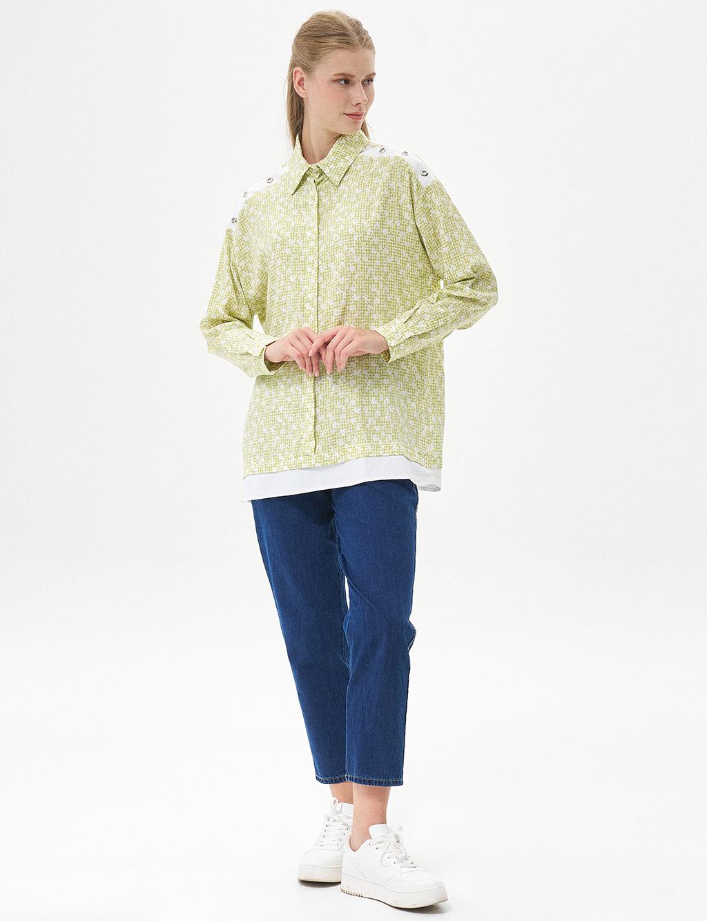 Bird's Eye Detailed Shirt Collar Tunic Pistachio Green