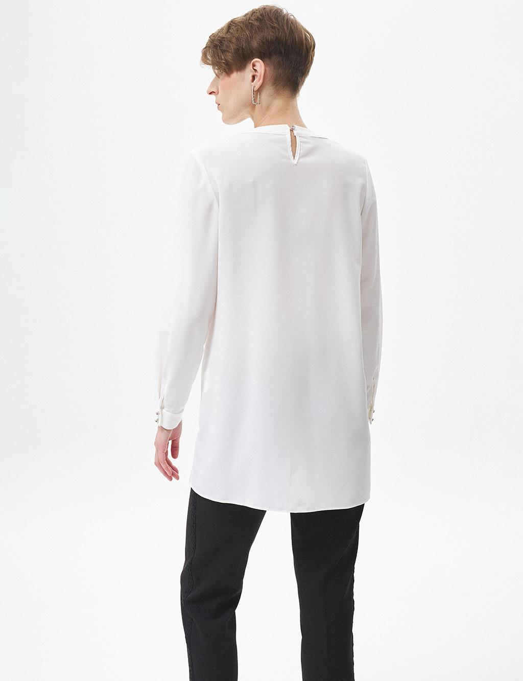 Nervure Detail Mandarin Collar Tunic Ecru