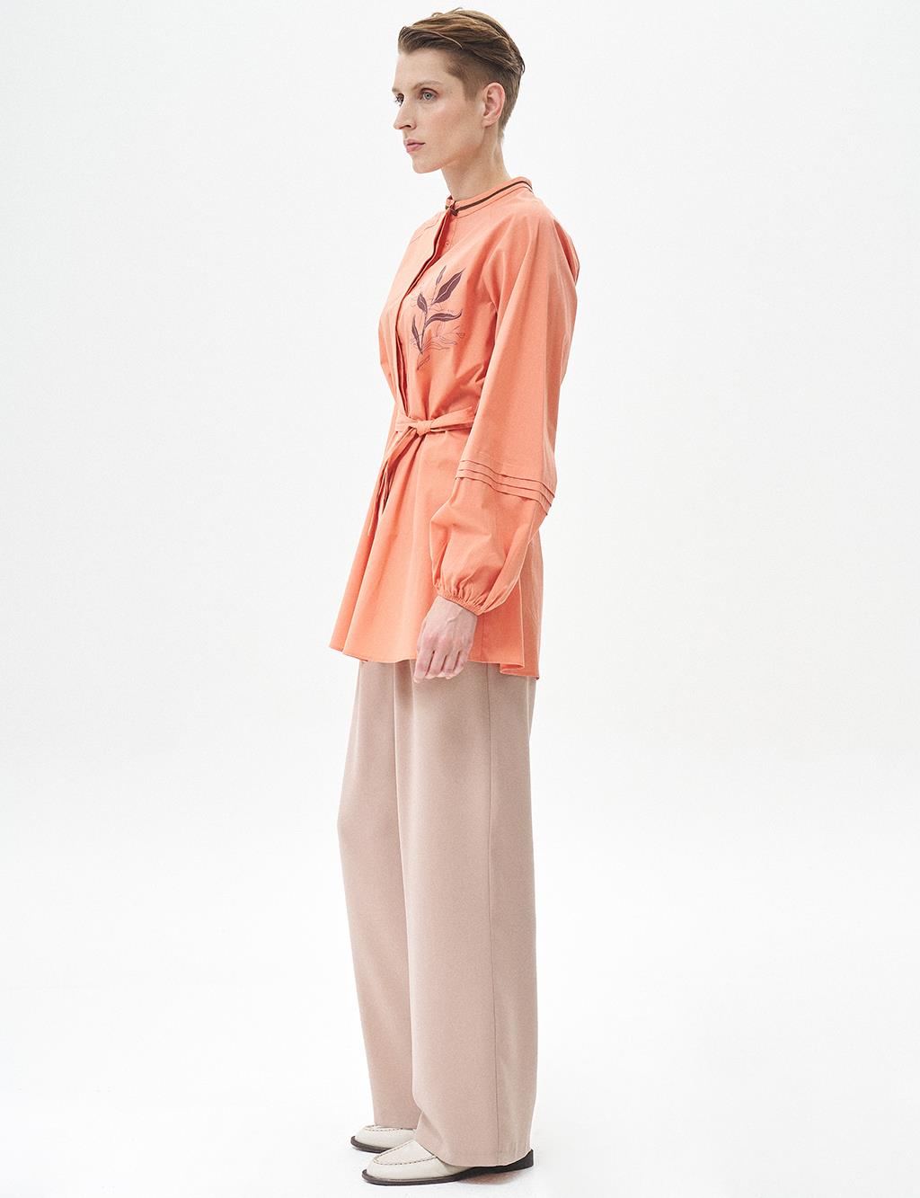 Ribbed Detailed Poplin Tunic Peach