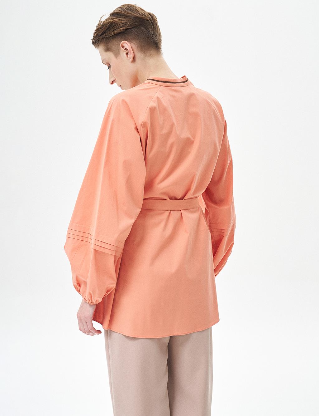 Ribbed Detailed Poplin Tunic Peach