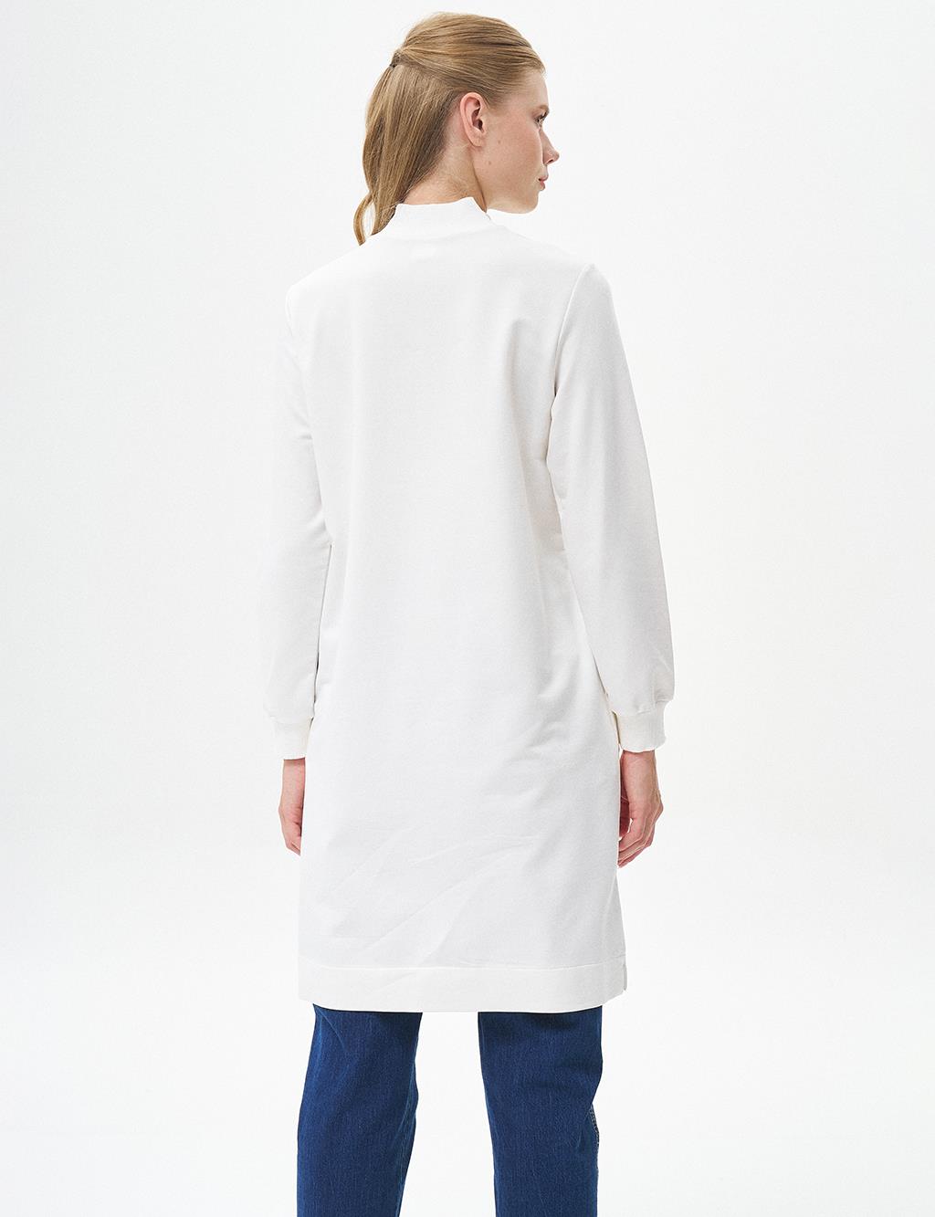 Half Zipper Closure Tunic Ecru