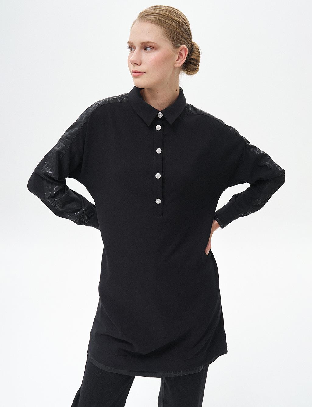 Jacquard Mixed Tunic Black