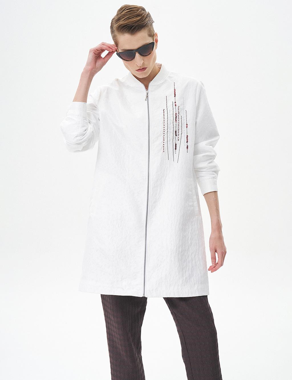 Beaded Jacquard Jacket Optic White