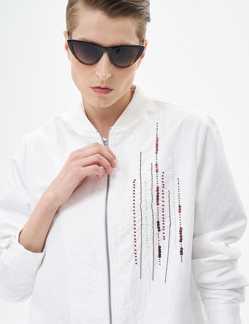 Beaded Jacquard Jacket Optic White