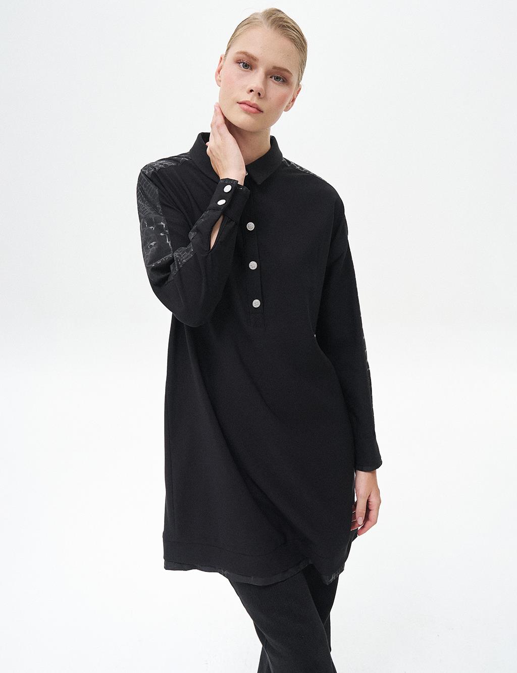 Jacquard Mixed Tunic Black