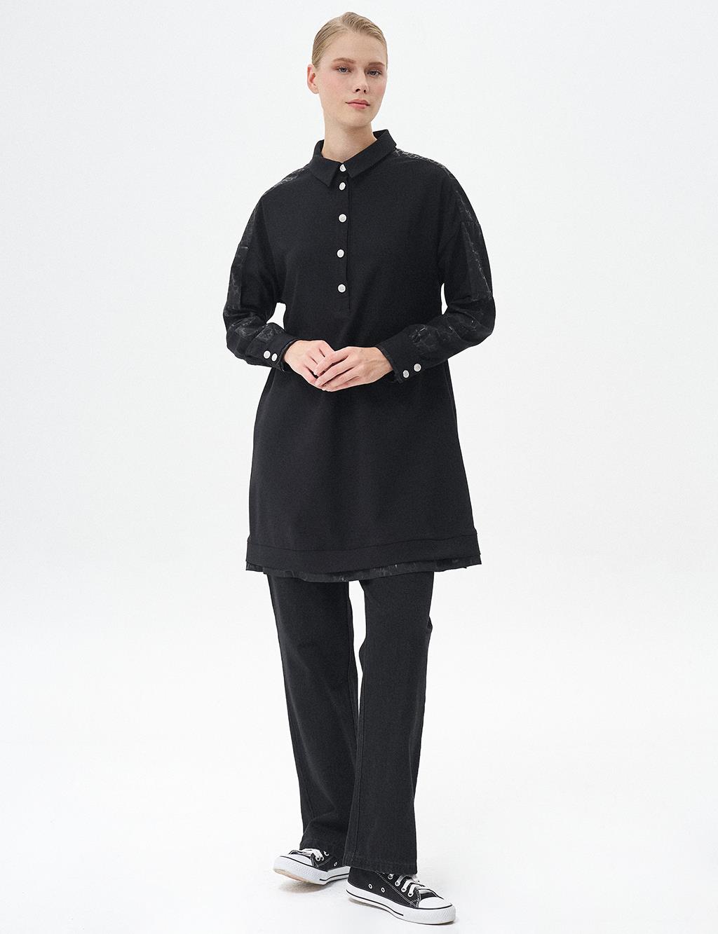 Jacquard Mixed Tunic Black