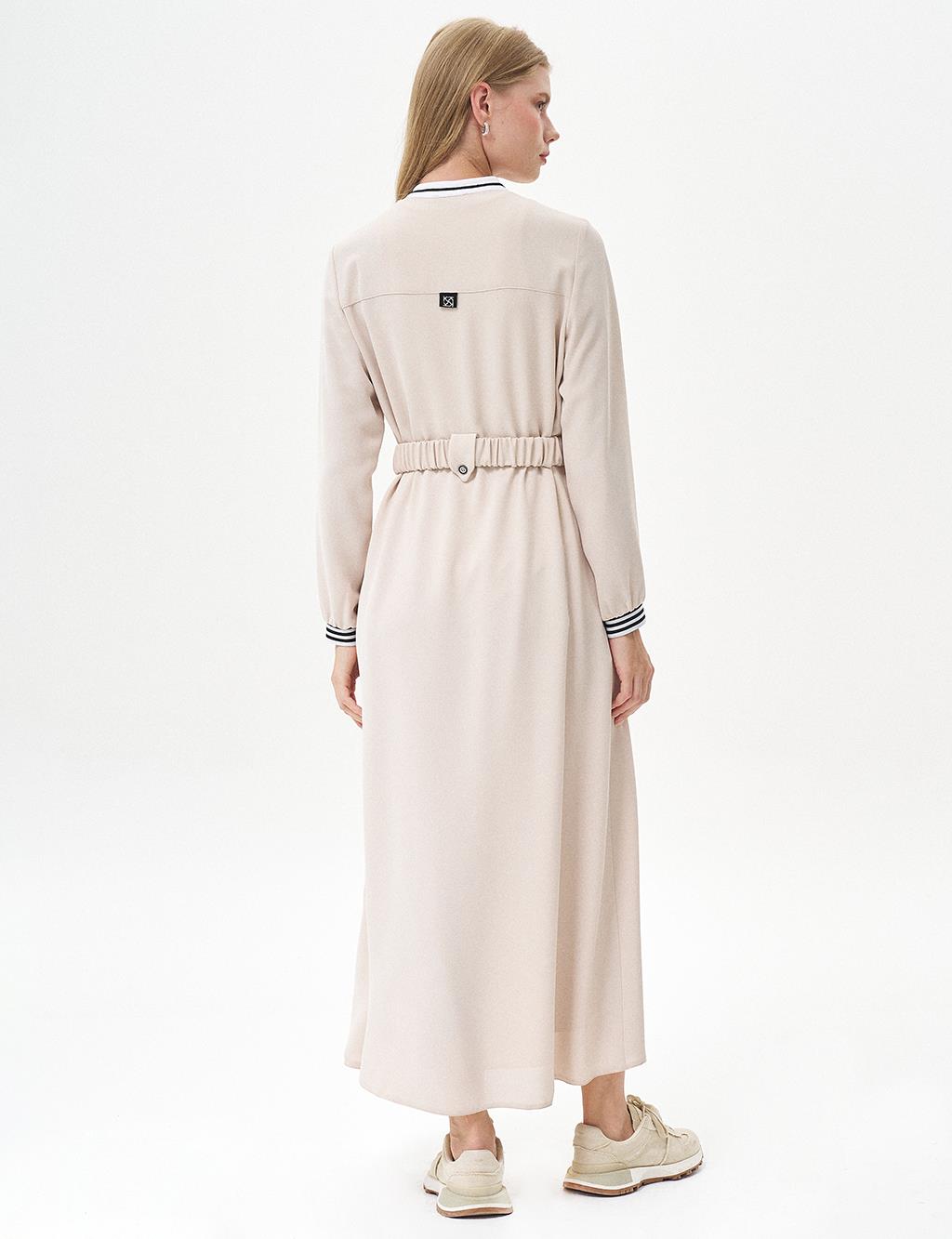 Ribbed Crew Neck Dress Cream