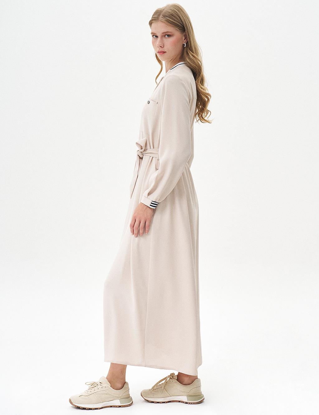 Ribbed Crew Neck Dress Cream