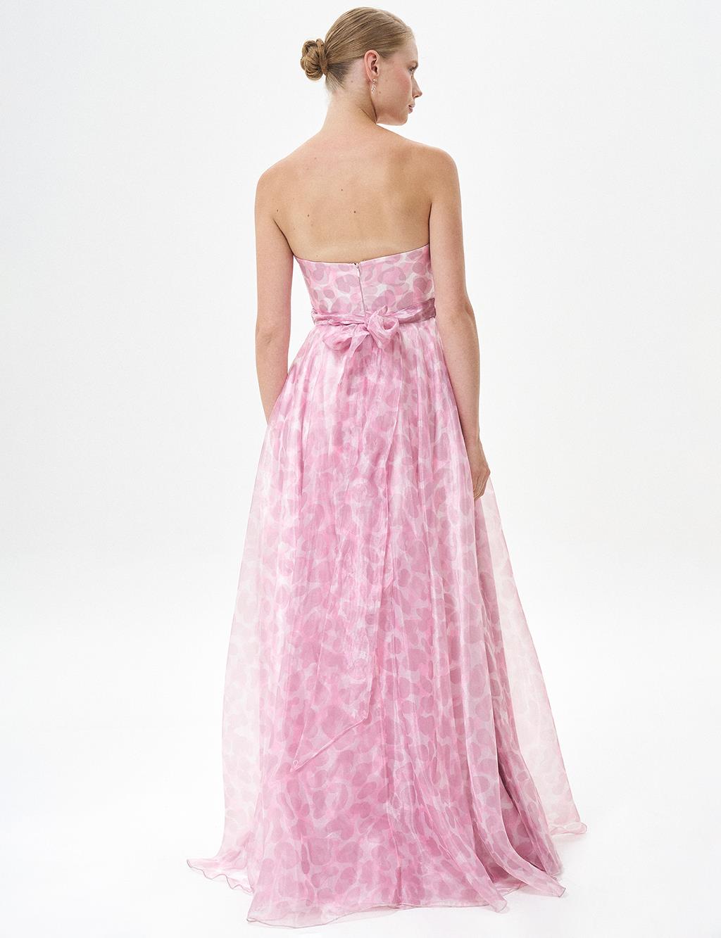 Strapless Abstract Pattern Evening Dress Powder