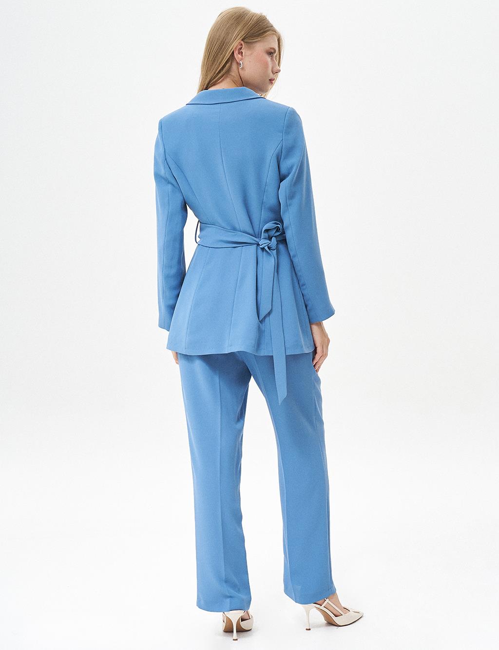 Waist Detailed Two Piece Suit Crown Blue