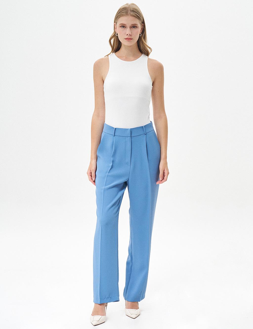 Waist Detailed Two Piece Suit Crown Blue