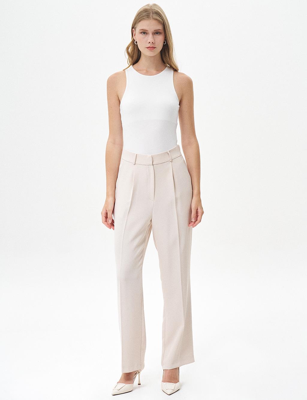 Waist Detailed Two Piece Suit Cream