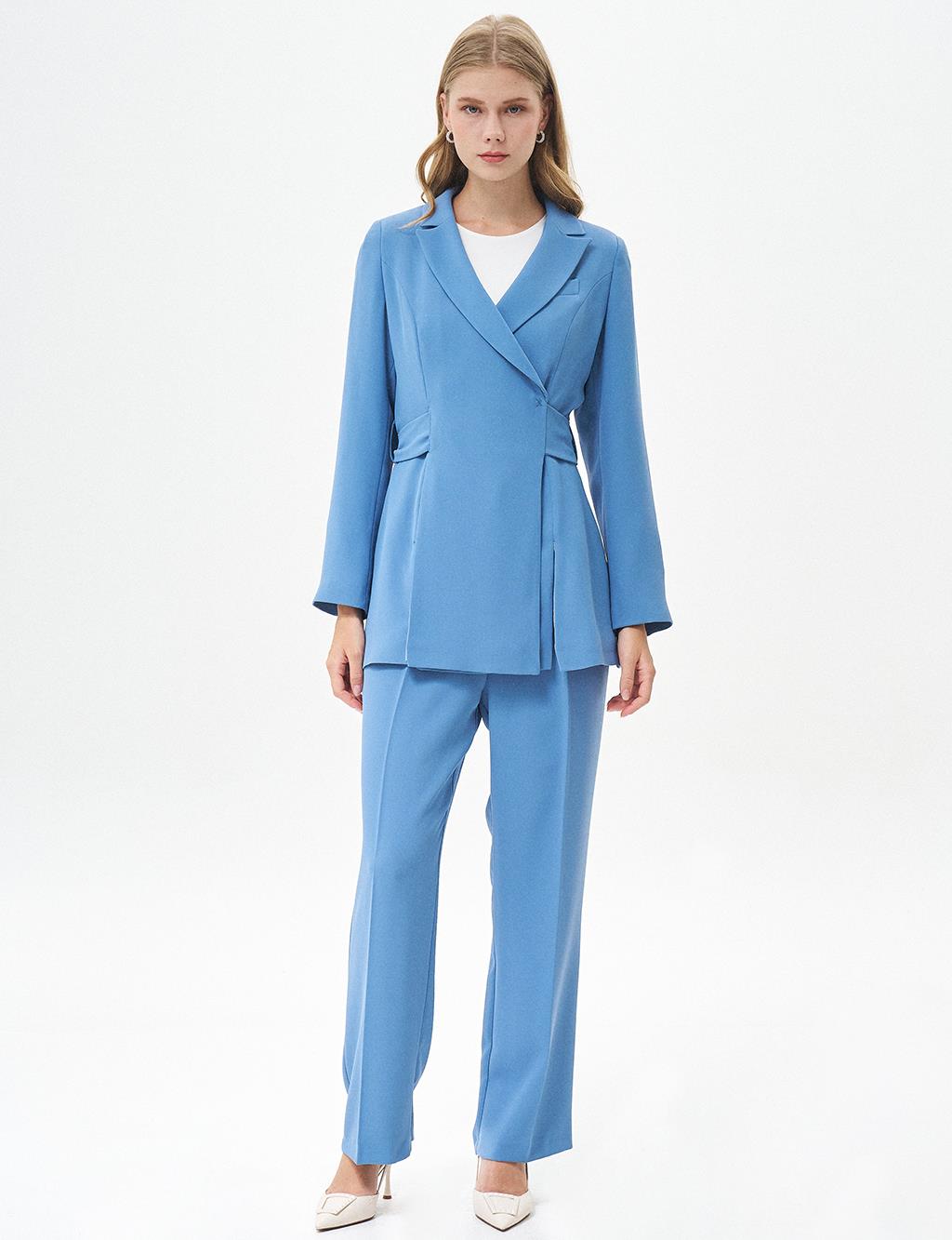 Waist Detailed Two Piece Suit Crown Blue