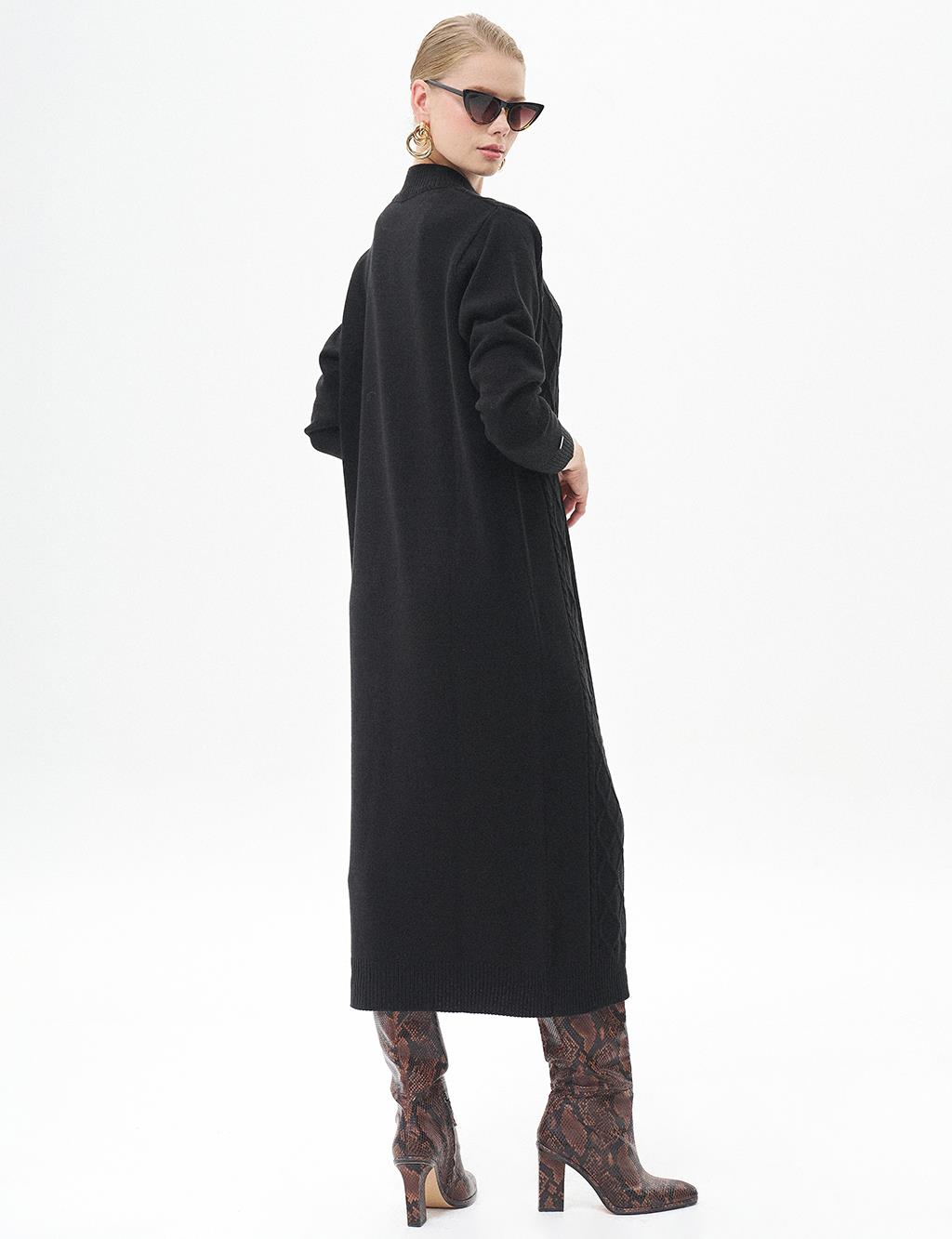 Knitted Patterned Knit Dress Black