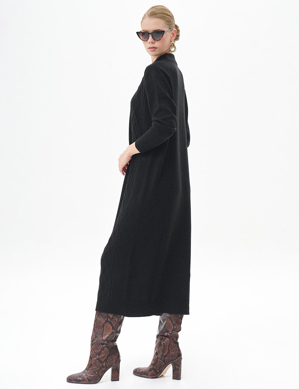 Knitted Patterned Knit Dress Black