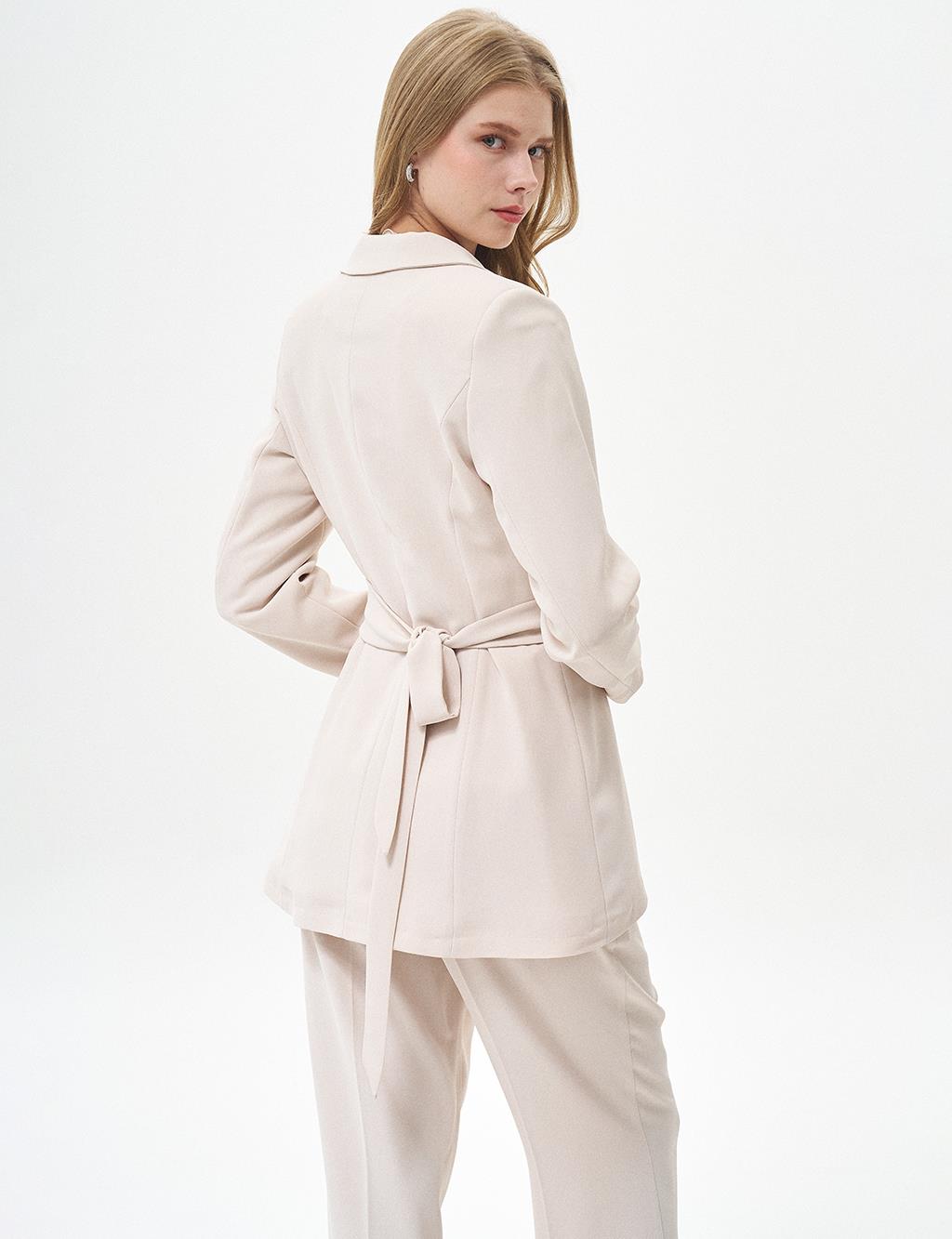 Waist Detailed Two Piece Suit Cream