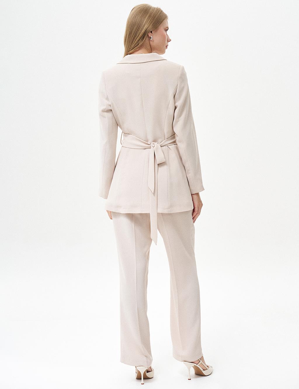 Waist Detailed Two Piece Suit Cream