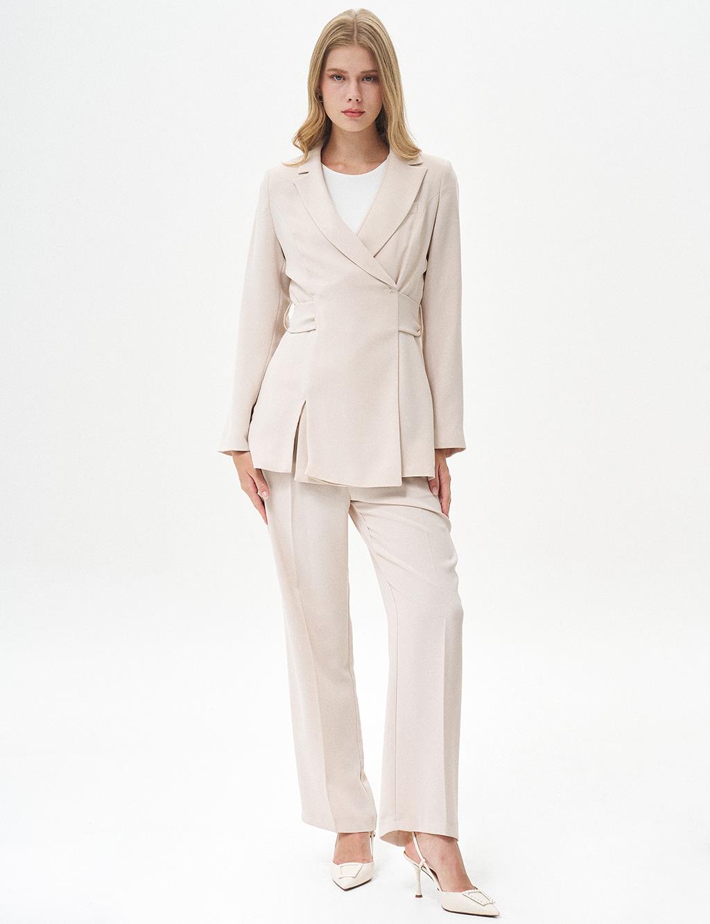 Waist Detailed Two Piece Suit Cream