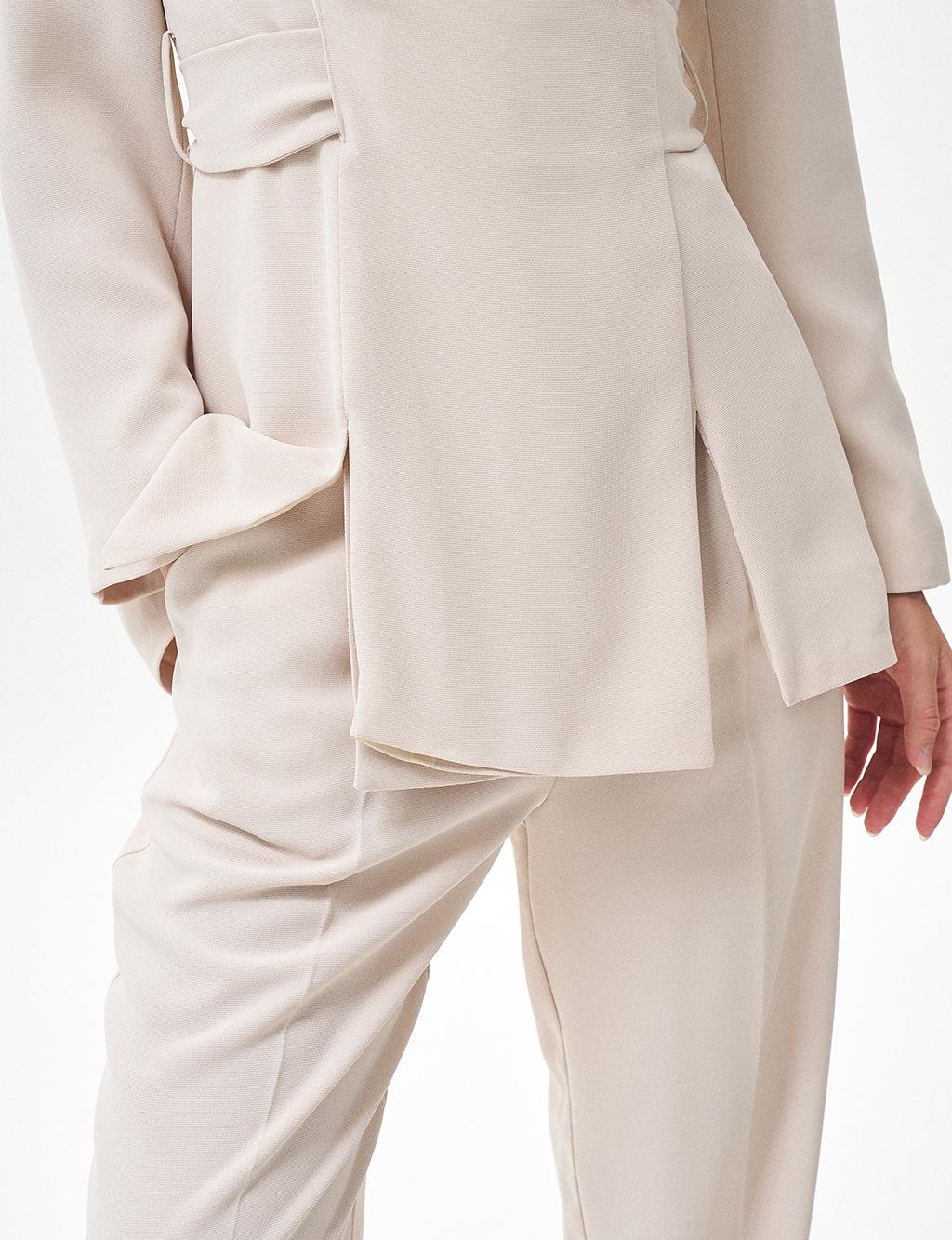 Waist Detailed Two Piece Suit Cream