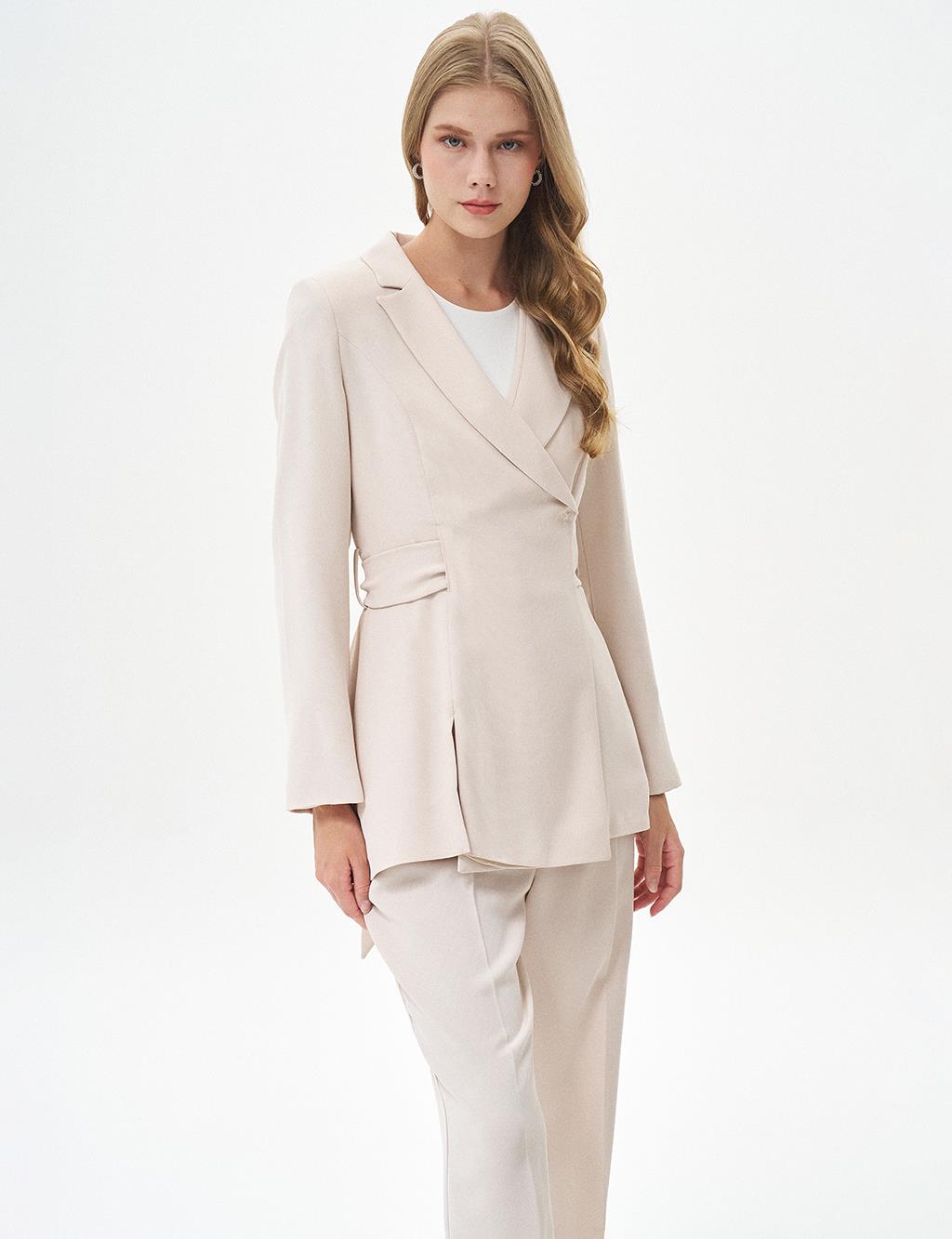 Waist Detailed Two Piece Suit Cream