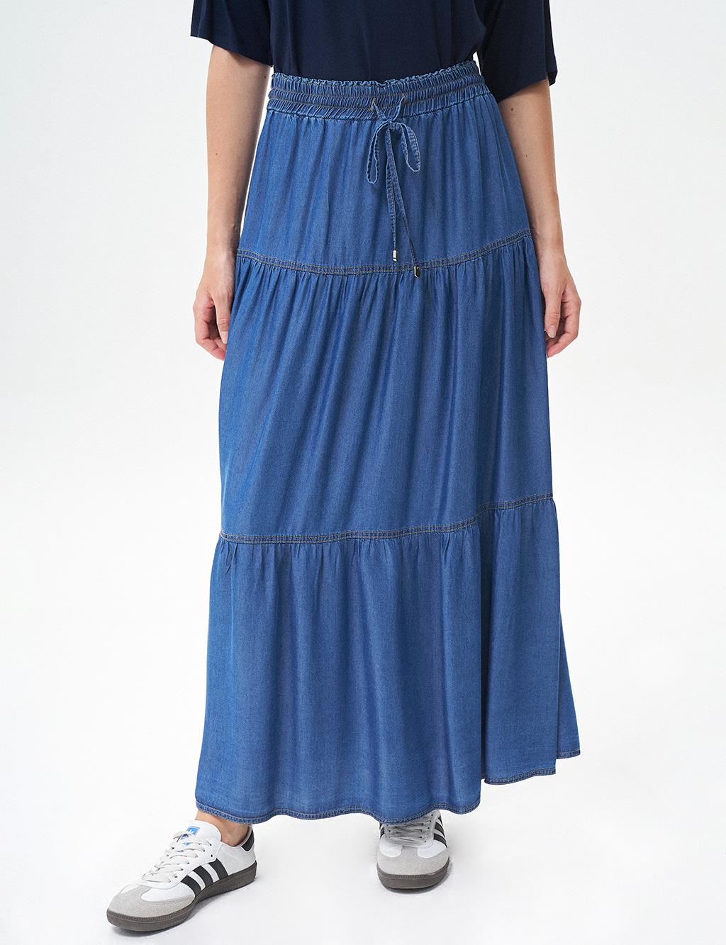 Ruffled Lyocell Skirt Navy Blue