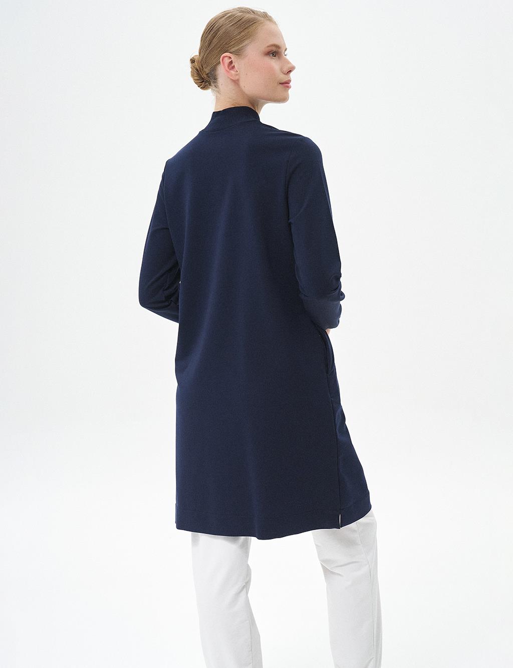 Half Zipper Closure Tunic Navy Blue