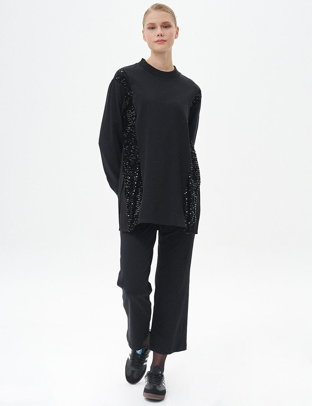 Sequin Garnished Two Piece Suit Black