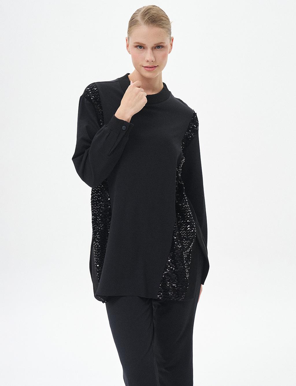 Sequin Garnished Two Piece Suit Black