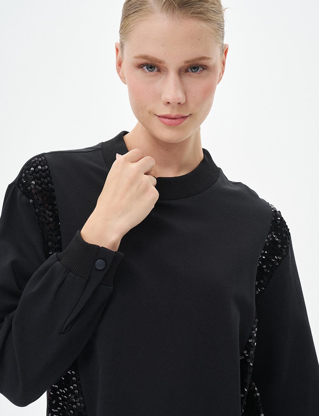 Sequin Garnished Two Piece Suit Black