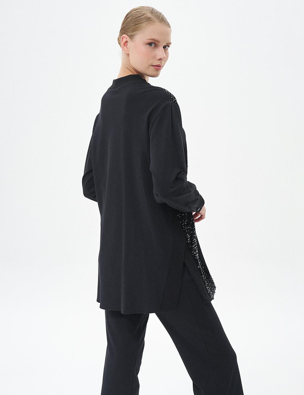 Sequin Garnished Two Piece Suit Black