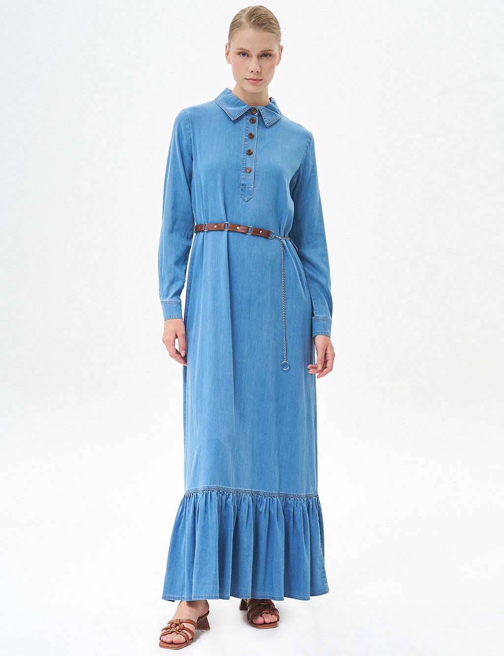 Chain Belted Lyocell Dress Blue