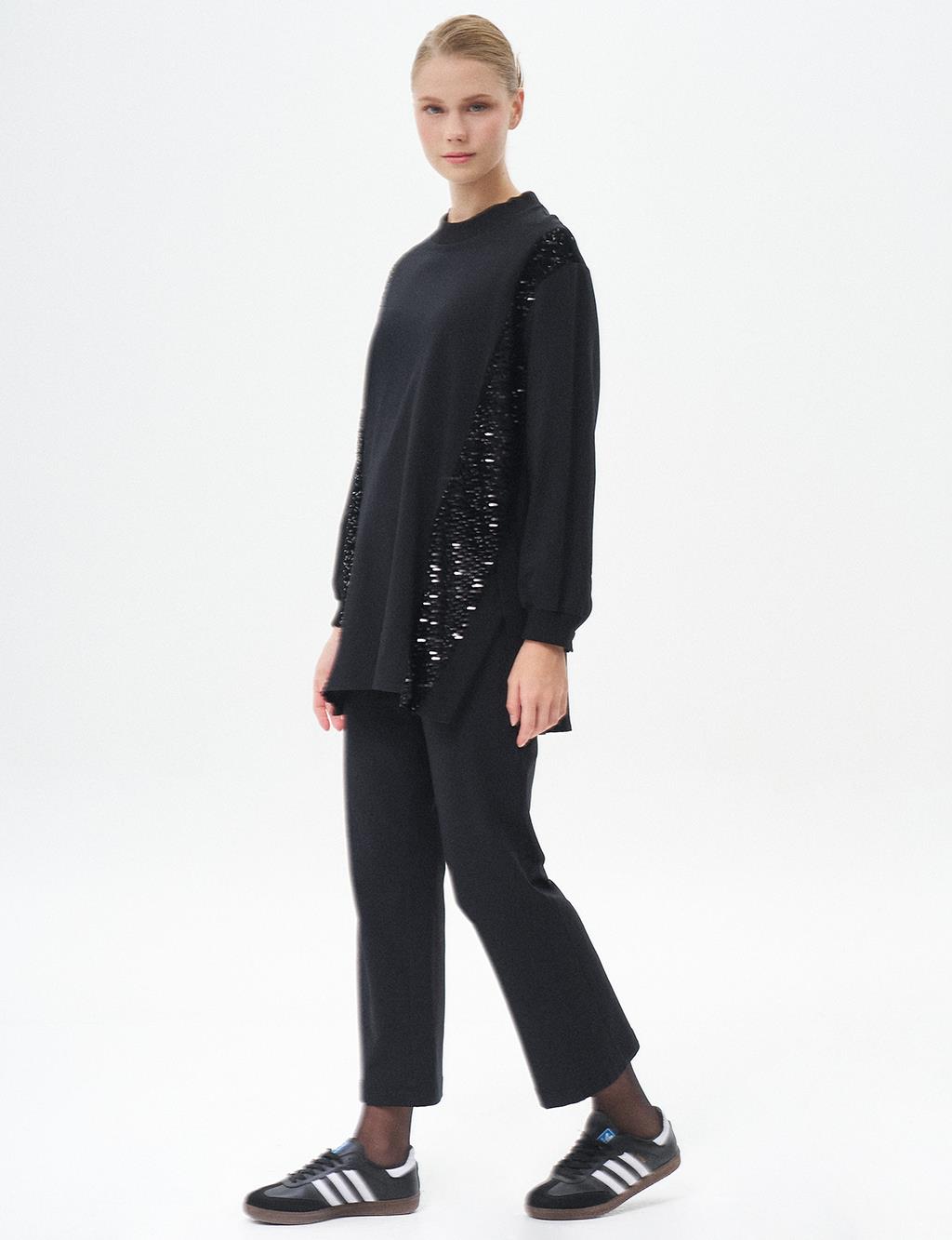 Sequin Garnished Two Piece Suit Black