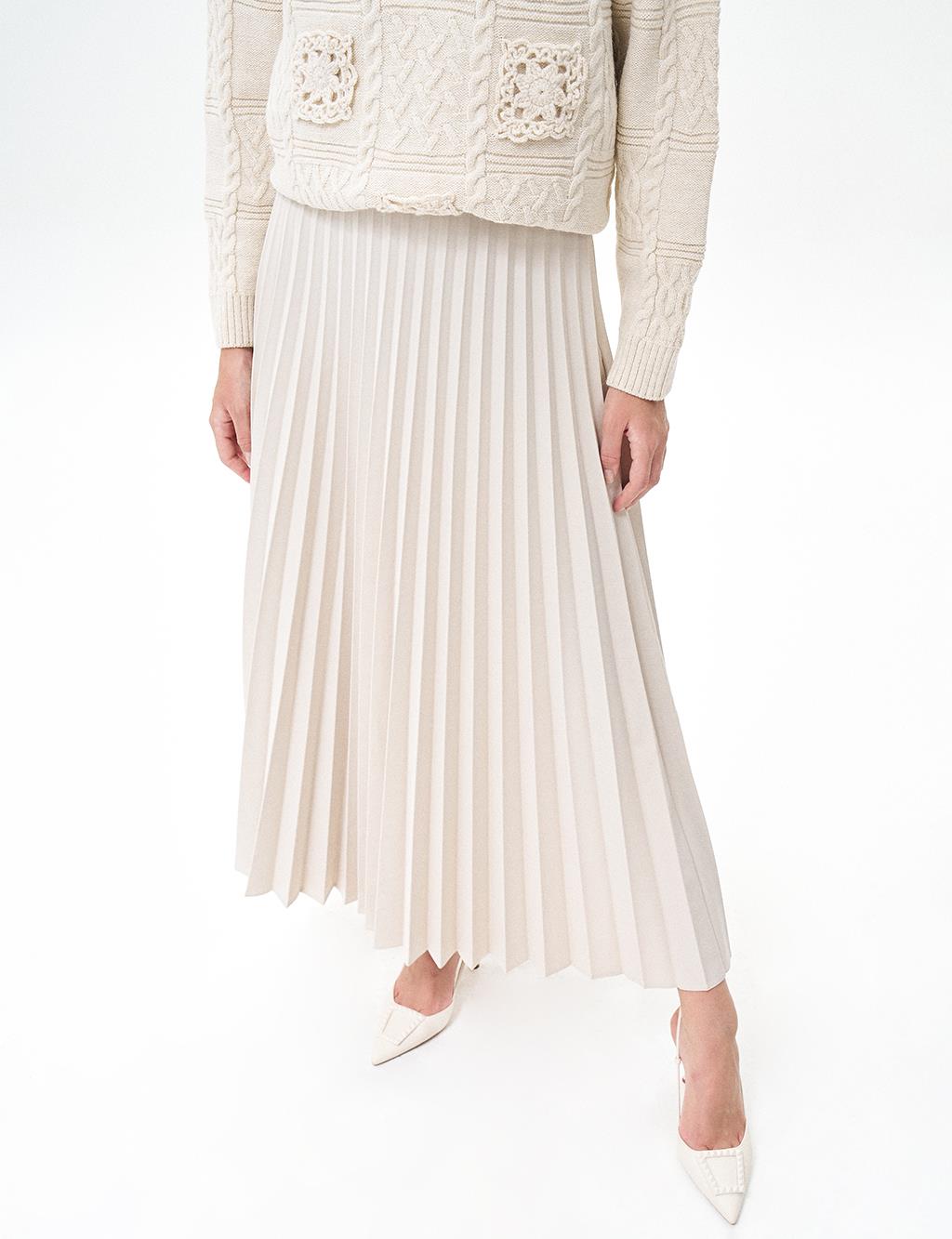 Zipped Pleated Skirt Stone