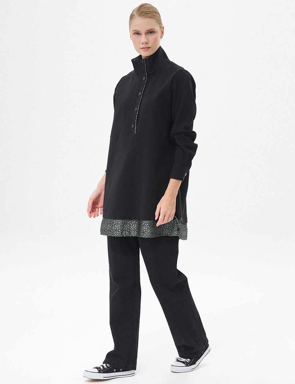 Layered Tunic with Half Snap Closure Black