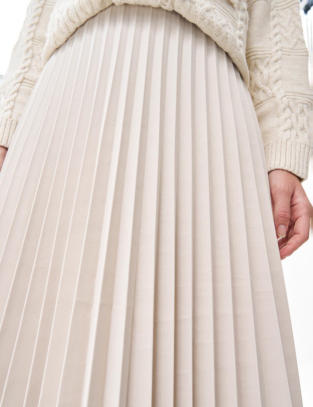 Zipped Pleated Skirt Stone