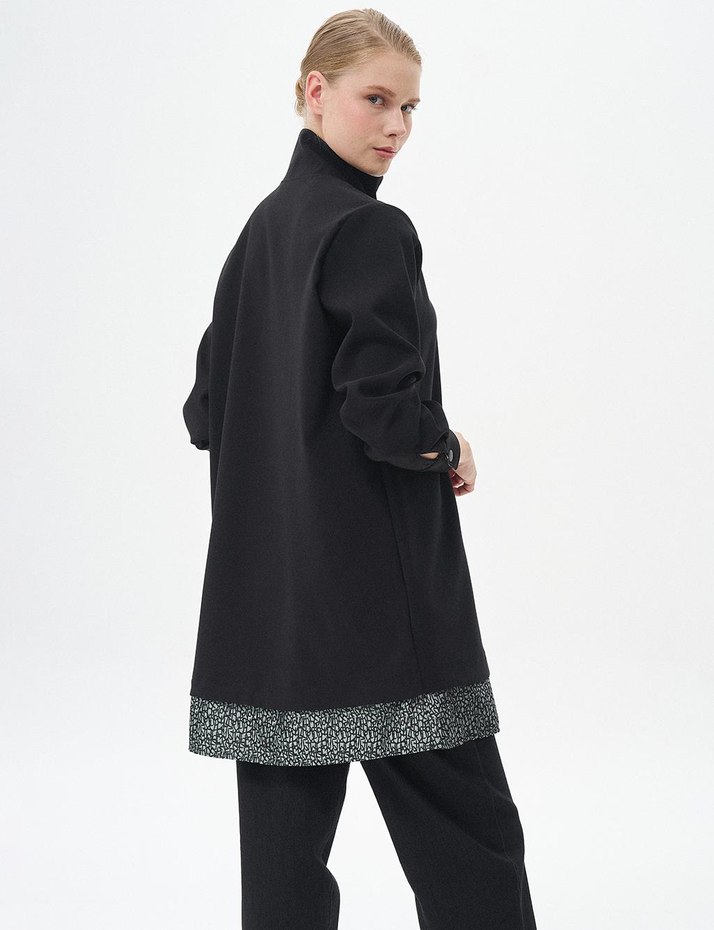 Layered Tunic with Half Snap Closure Black