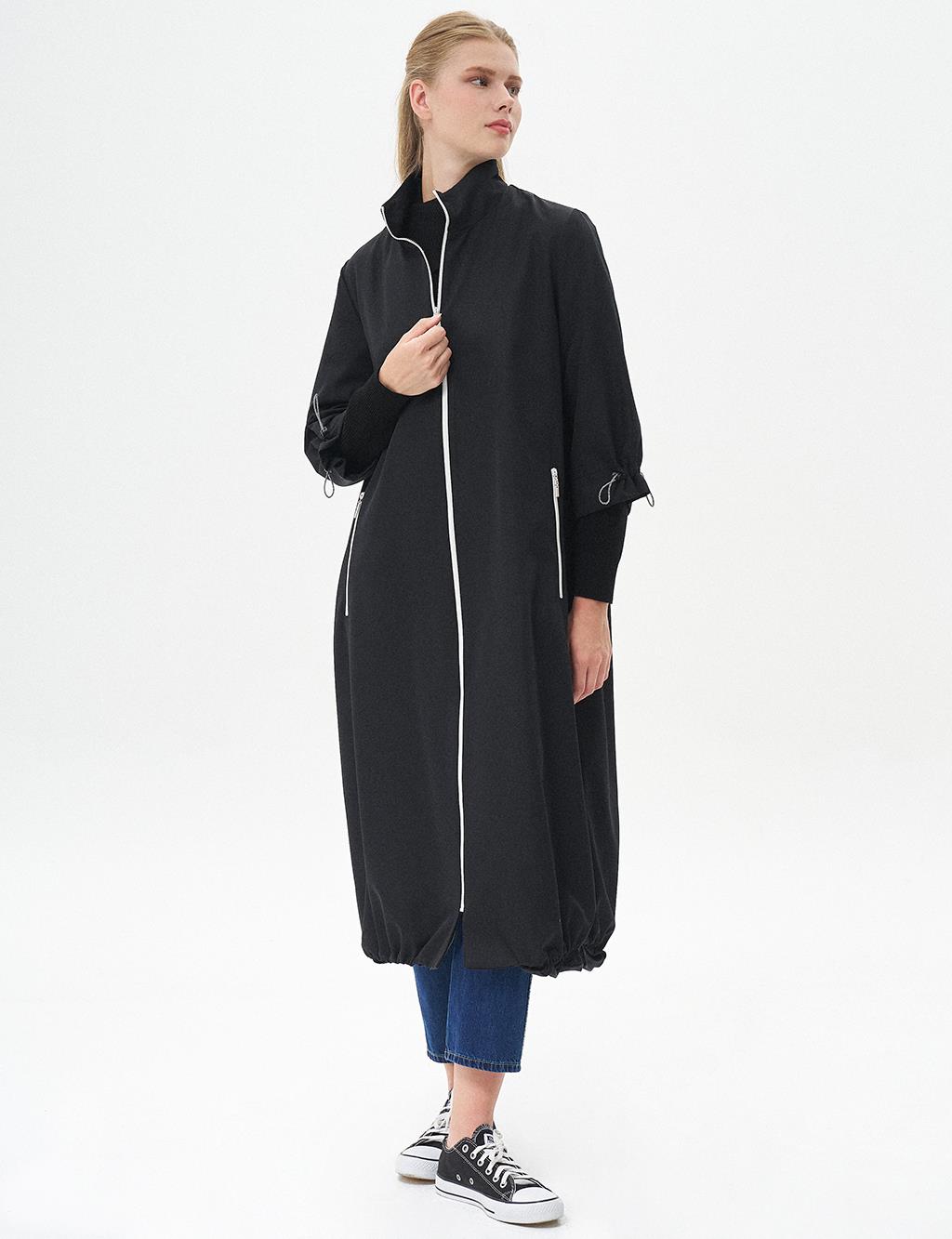 Double Look Zippered Wear Off Dark Black