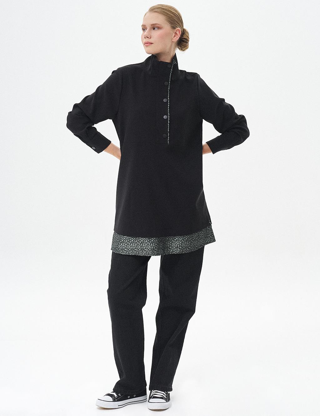 Layered Tunic with Half Snap Closure Black