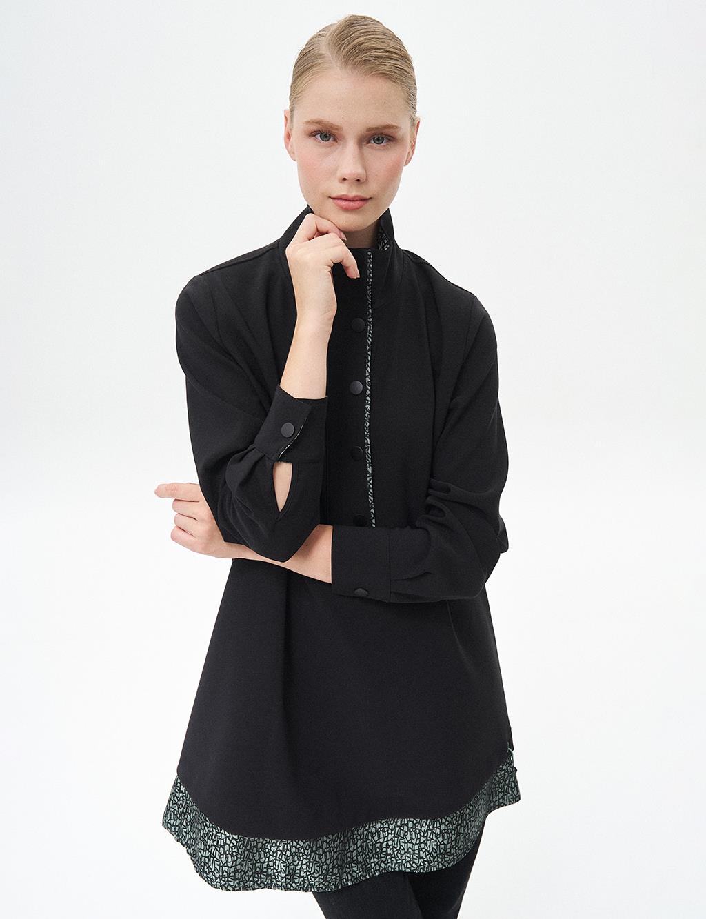Layered Tunic with Half Snap Closure Black