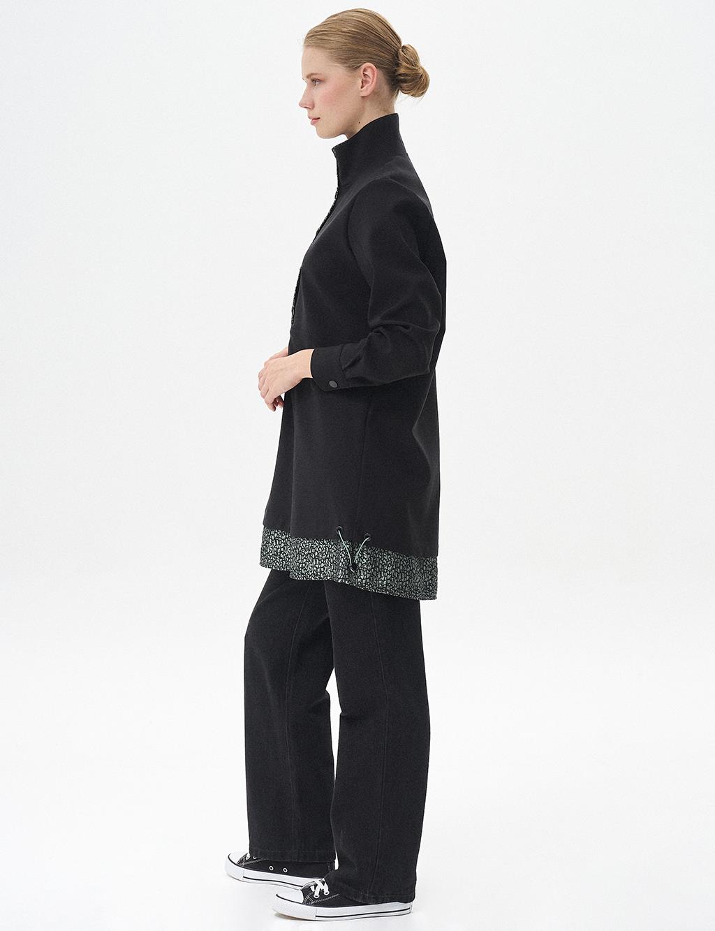 Layered Tunic with Half Snap Closure Black