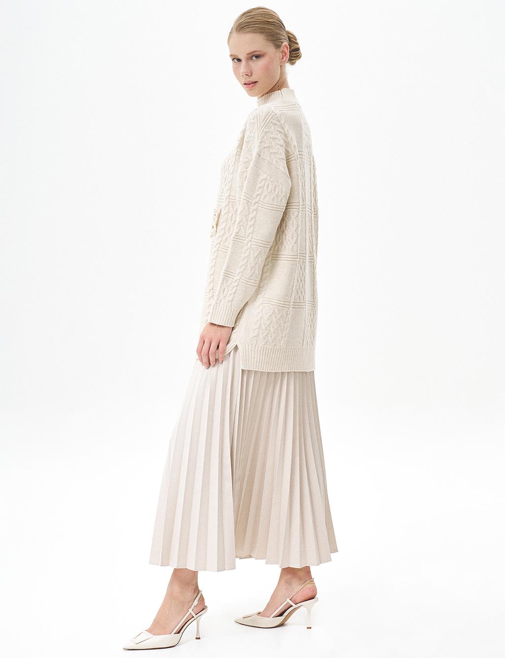 Zipped Pleated Skirt Stone