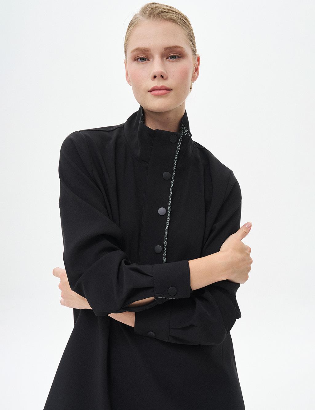 Layered Tunic with Half Snap Closure Black