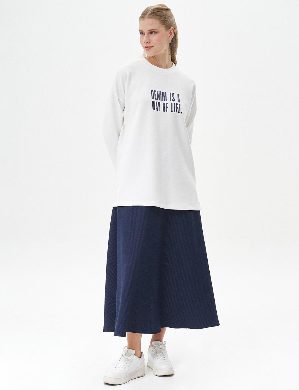 Slogan Yazılı Scuba Sweatshirt Optik Beyaz 