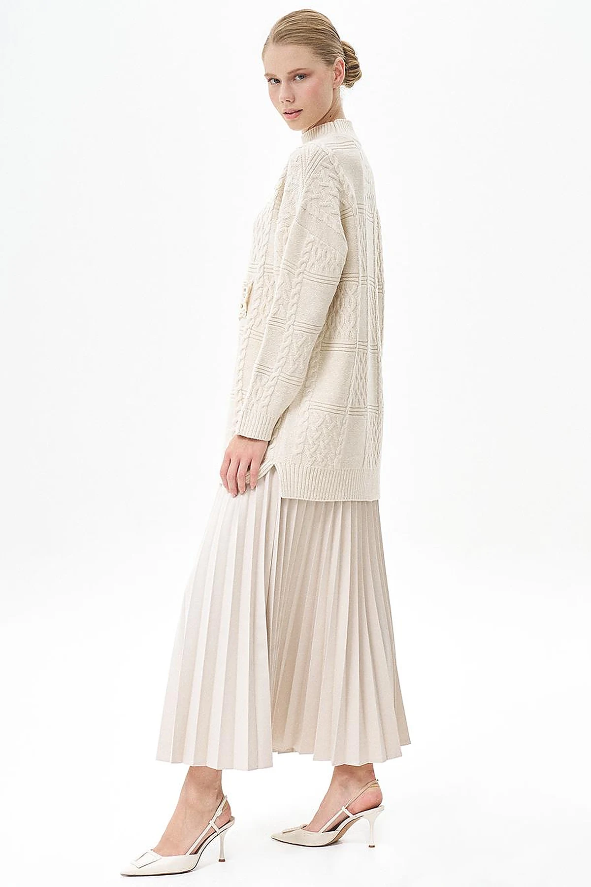 Zipped Pleated Skirt Stone