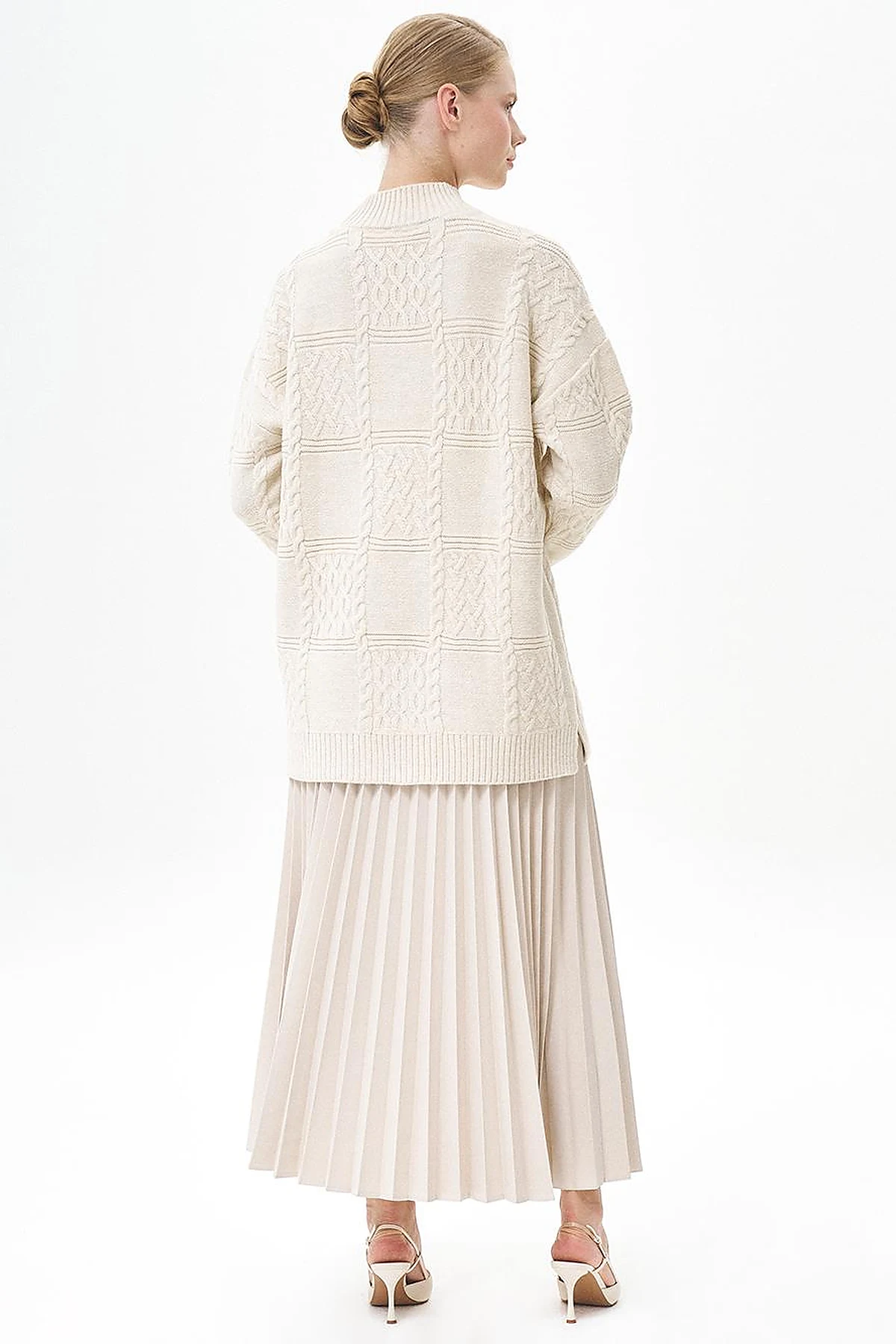 Zipped Pleated Skirt Stone